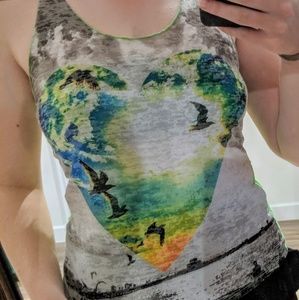 Colorful printed and lace tank top